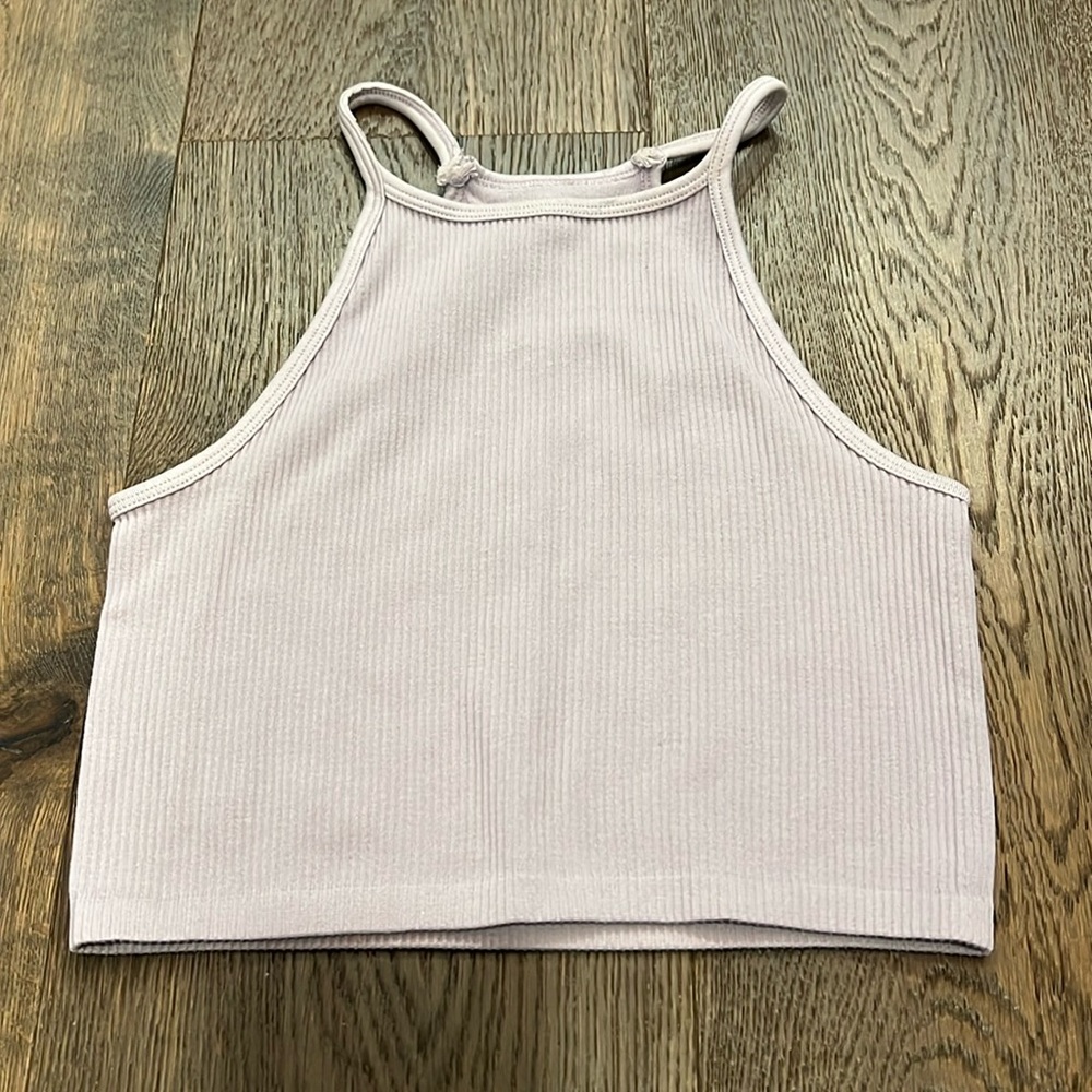 Active Basic Lavender Lilac High-Neck Seamless Cropped Tank Top